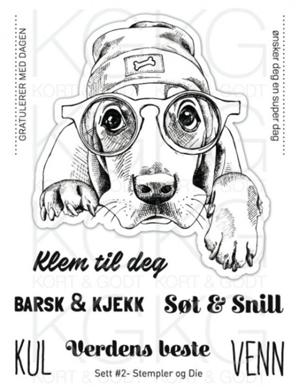 Kort & Godt - Stempel og Die - Sett # 2 - Hund med lue