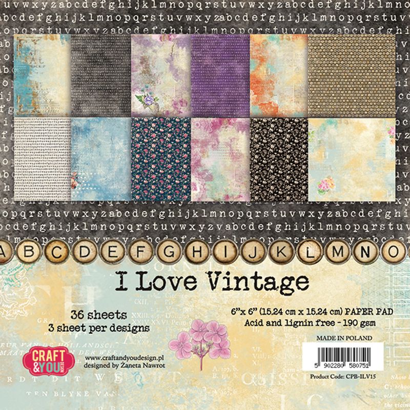 Craft & You - ILV15 - I Love Vintage - 6x6 Paper Pad