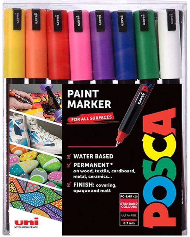 Uni POSCA - PC-1MR - Ultra-Fine 0,7mm - Sett Standard 16stk