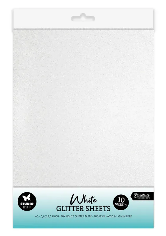 Studio Light - PS43 - Glitter Sheets - A5 - 200g - 10pk - White