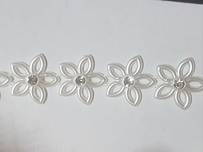 Hovedbilde Kort & Godt - RI142 - Bånd Perle blomst +Bling - 15mm -Metervare