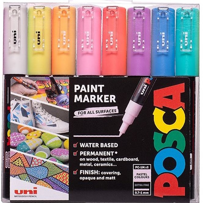 Hovedbilde Uni POSCA - PC-1M - Extra-Fine 0,7-1mm - Sett Pastell 8stk