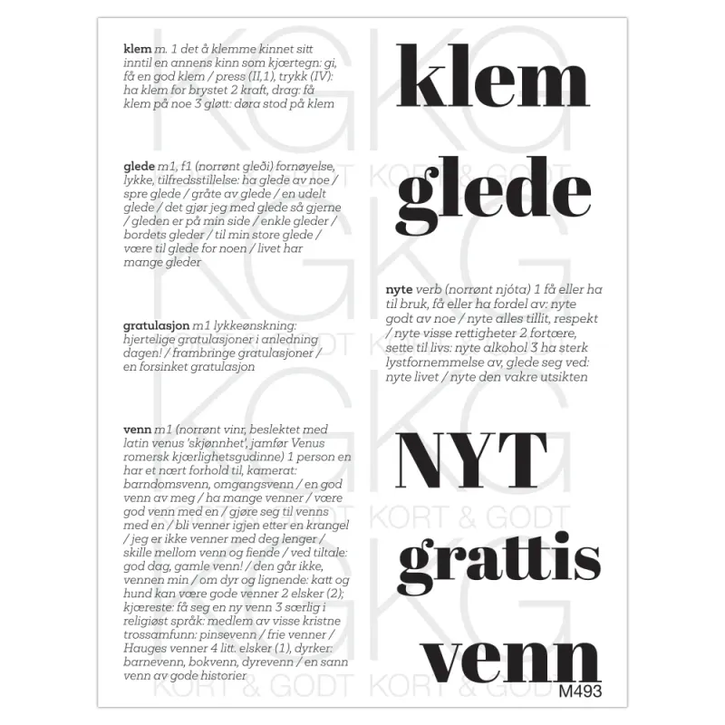 Kort & Godt - M-493 - Klem, glede, nyt, grattis, venn