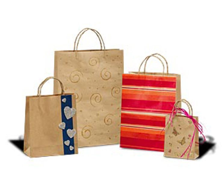 Papirpose med hank - 18 x 8 cm - H: 21 cm - Kraft / Naturfarget - 1 stk