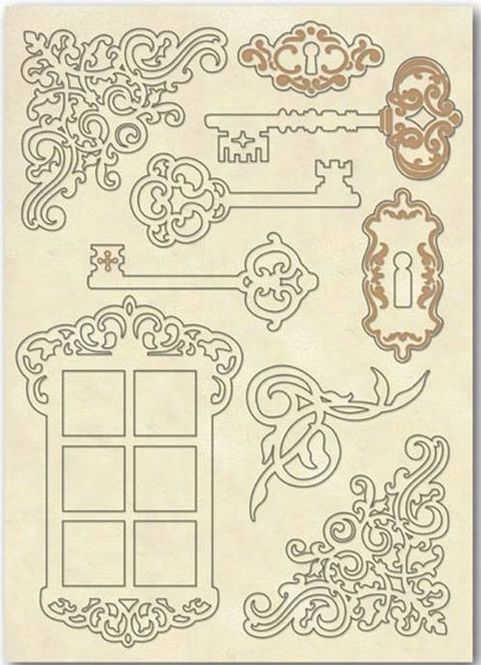 Hovedbilde Stamperia - Wooden Shapes - A5 - Keys & Window