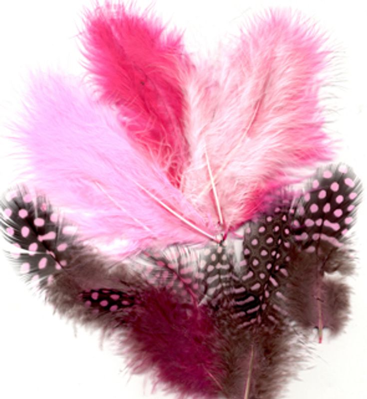 Fjær - Marabou og Guinea mix - 18 stk - Rosa