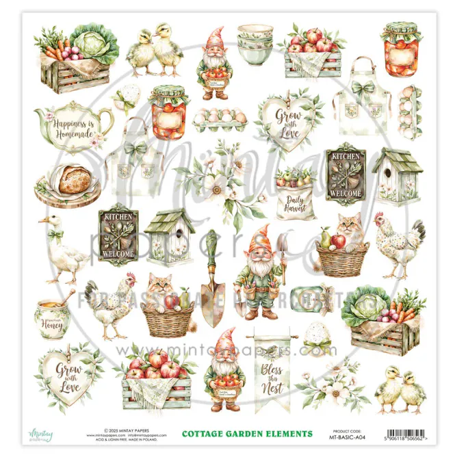 Hovedbilde Mintay - 12x12 - Basic Elements - A04 - Cottage Garden - Fussy Cut Sheet