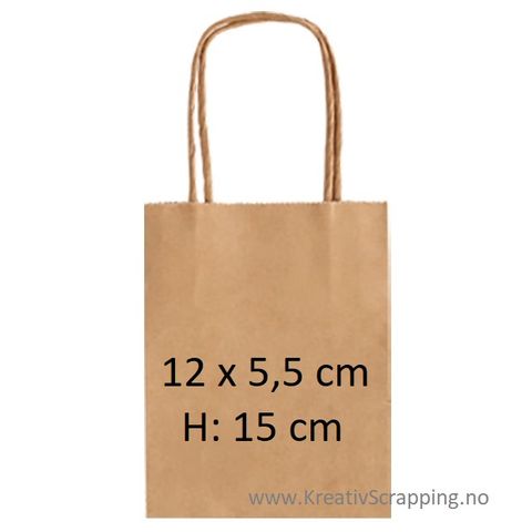 Hovedbilde Papirpose med hank - 12 x 5,5 cm - H: 15 cm - Kraft / Naturfarget - 1 stk