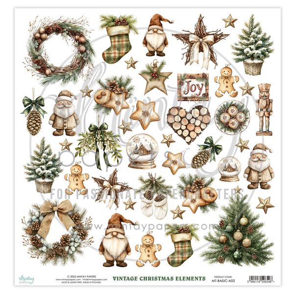 Mintay - 12x12 - Basic Elements - A02 - Rustic Christmas - Fussy Cut Sheet