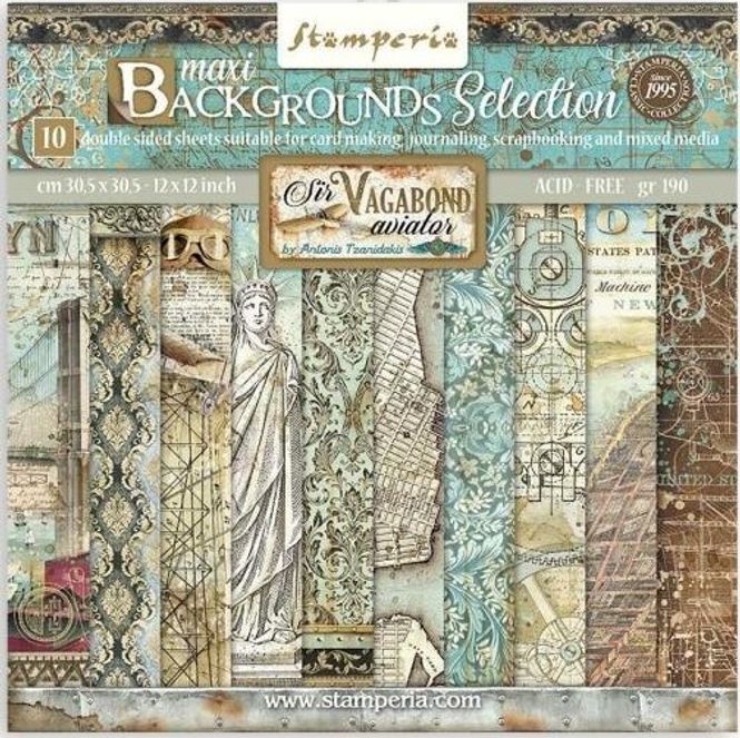 Hovedbilde Stamperia - 12x12 Paper Pack - 113 - Backg. Sir Vagabond Aviator