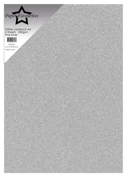 Paper Favourites - A4 - Glitter Cardstock - 203 - Fine Silver - 5pk