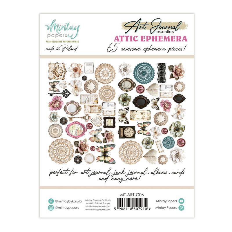 Mintay - Art Journal - C06 - Attic Ephemera - Paper Die-Cuts - 65 pcs