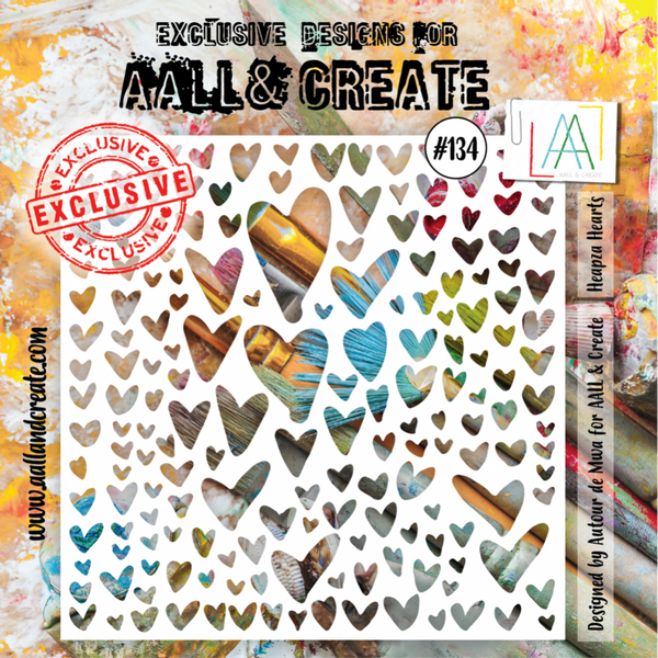 AALL & Create - #134 - 6x6 Stencil - Heapza Hearts