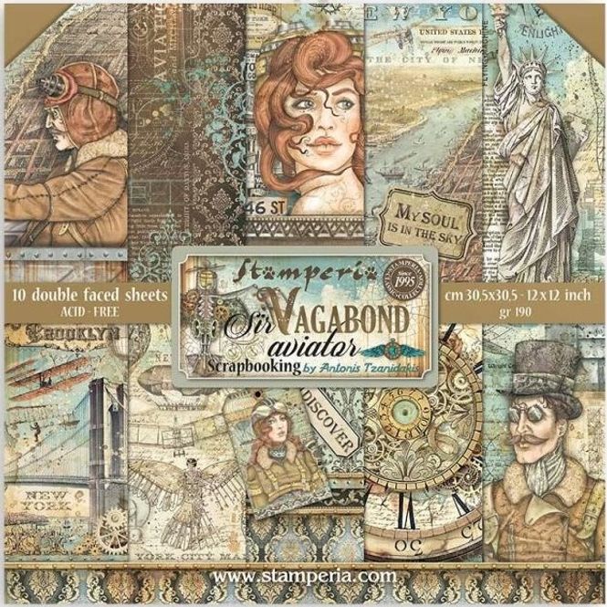 Hovedbilde Stamperia - 12x12 Paper Pack - 112 - Sir Vagabond Aviator