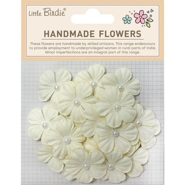 Little Birdie - Handmade Flowers - Embossed Pearl Petals - Ivory Pearls - 30 stk